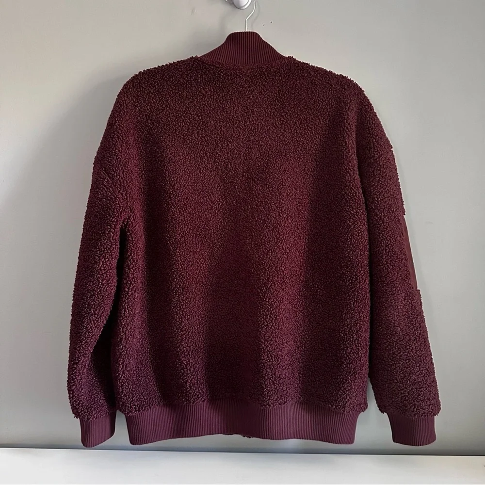 Bench Teddy Bear Bomber Jacket Maroon Zipper Pockets Size S - Picture 5 of 10